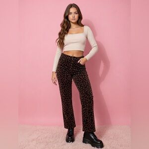 Ann Taylor Brown Leopard Print Straight Leg Pants